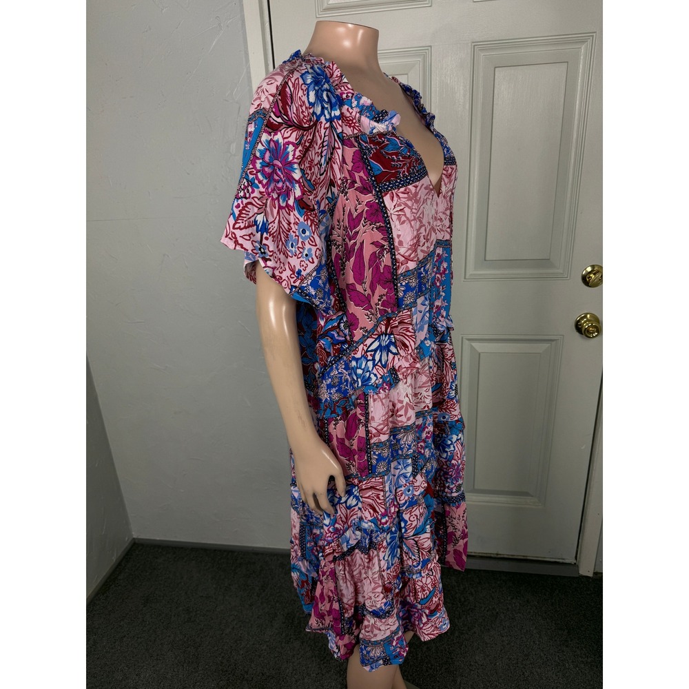 Anthropologie Robin Tiered Mini Dress 1X Viscose Floral Plus Size V neck SS11 - Picture 5 of 6